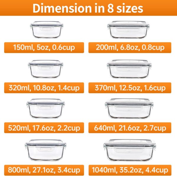 HOMBERKING 8 Pack Glass Food Storage - Image 3