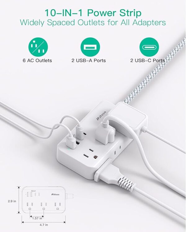 Power Strip Extension Cord - 6 Outlets and 4 - Image 2