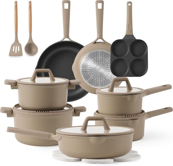 CAROTE 19pcs Nonstick Cookware Set, Pots