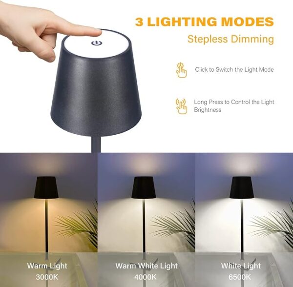 Cordless Table Lamps, 3 Colors Stepless - Image 2