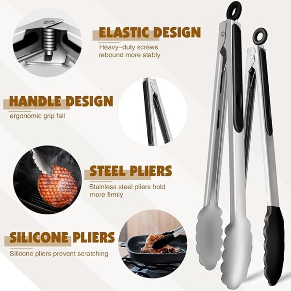 Kitchen Tongs Set of 2-Stainless Steel Tong for - Image 2