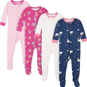 Gerber Baby Girls' 4-Pack Footed Pajamas