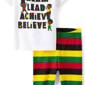 Cotton Short Sleeve Top and Pants 2 Piece Pajama Set,Black History,3 Years