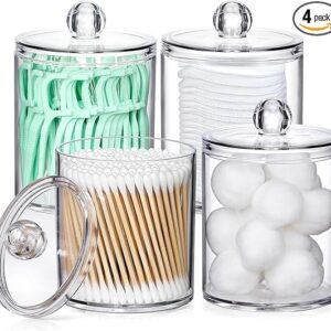 4 Pack Acrylic Qtip Holder Dispenser for Cotton Swabs