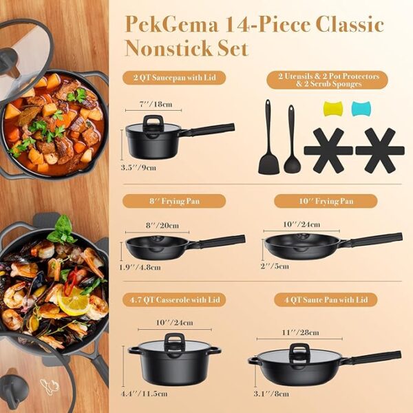 PekGema Nonstick Pots and Pans set, Non - Image 2