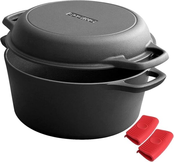 2-in-1 Pre-Seasoned Cast Iron Dutch Oven Pot