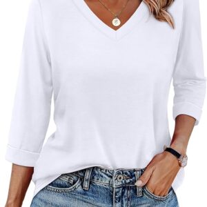 WIHOLL Womens Tops 3/4 Length Sleeve V