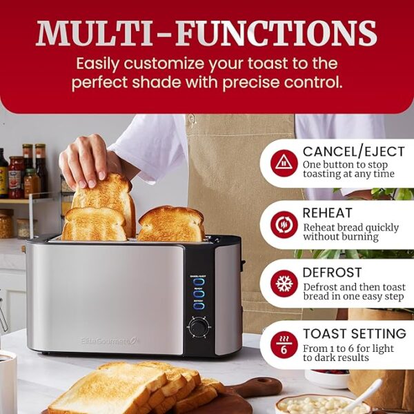 Elite Gourmet ECT-3100 Long Slot 4 Slice Toaster - Image 2