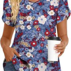 HOTGIFT Womens Tunic Tops 2025 Summer Short Sleeve V Neck