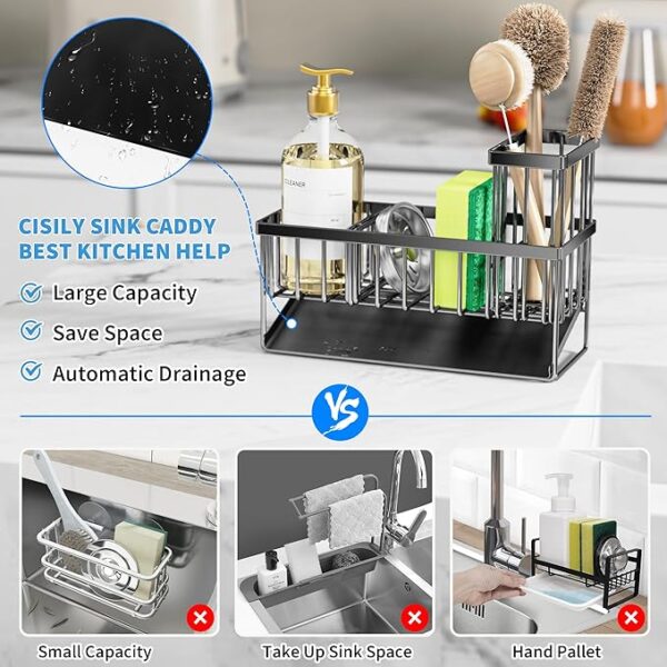 Cisily Kitchen Sink Caddy Organzier with High - Image 2