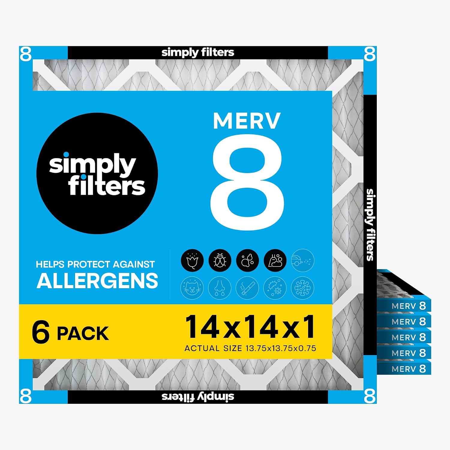 MERV 8 Air Filter 14x14x1 - 6 Pack